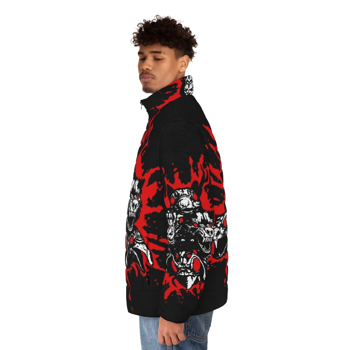 Blood Totems Puffer Jacket featuring horror-inspired designs - men side left