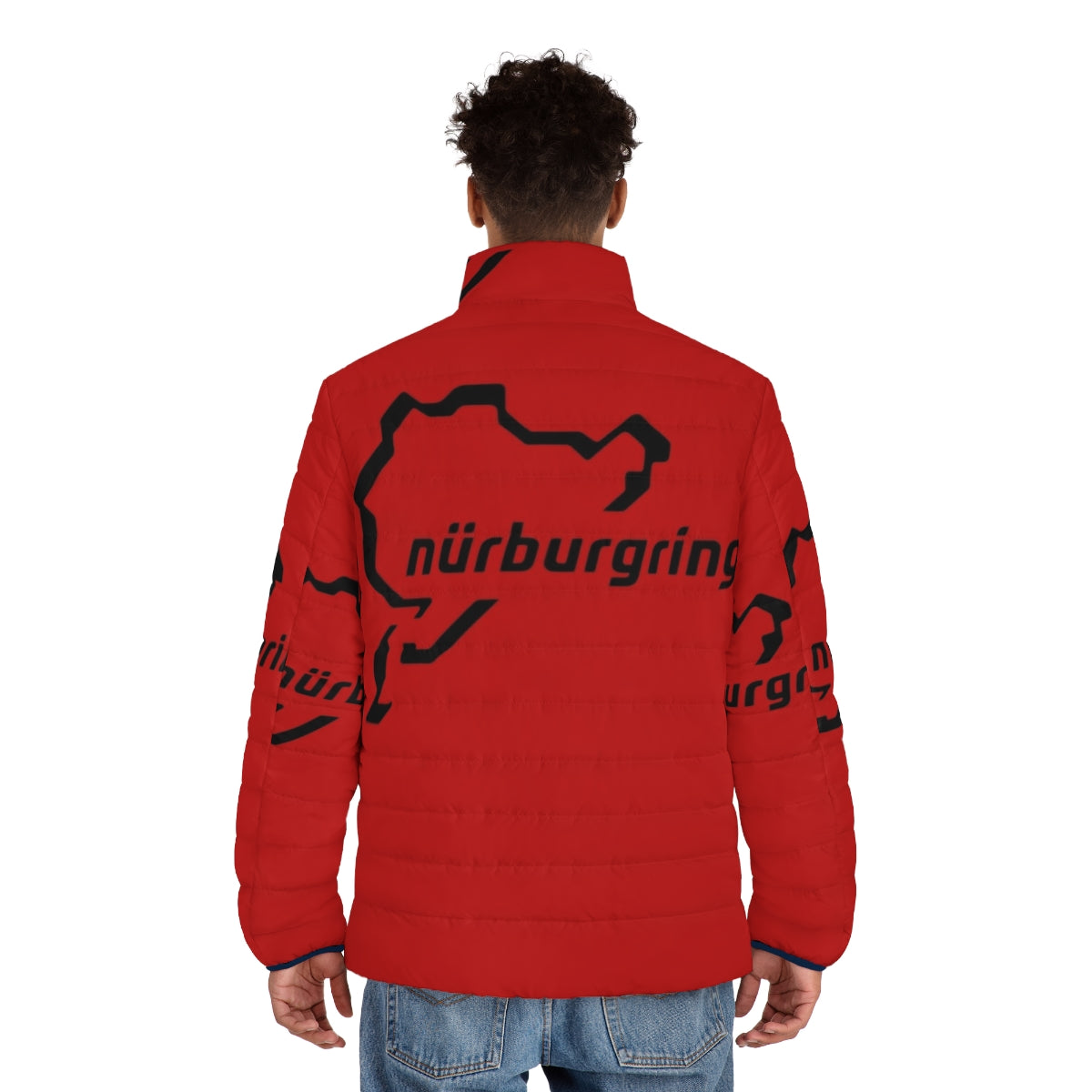 Puffer jacket with Nürburgring and high-performance car graphics - men back