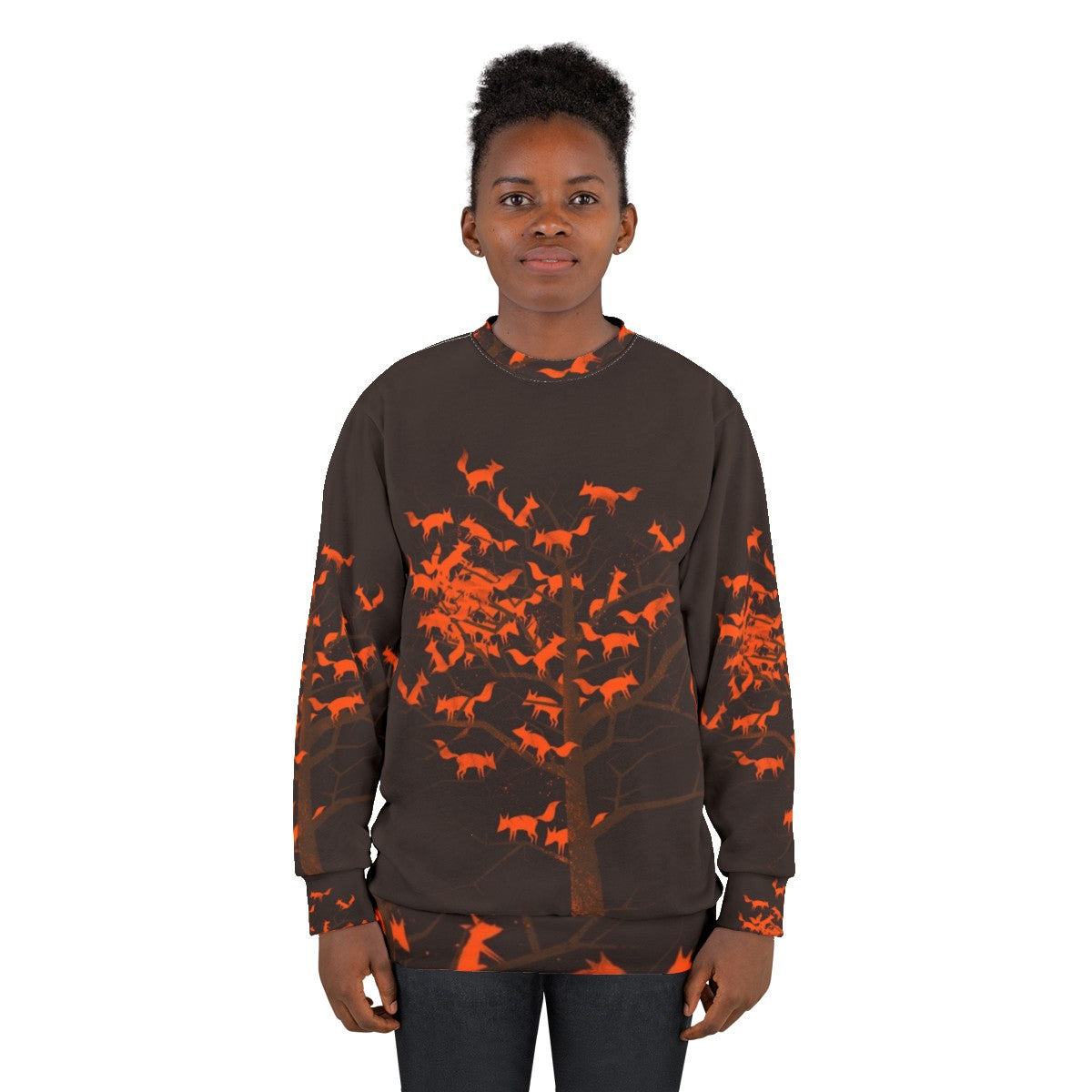 Blazing fox tree sweatshirt with nature and woodland pattern - women