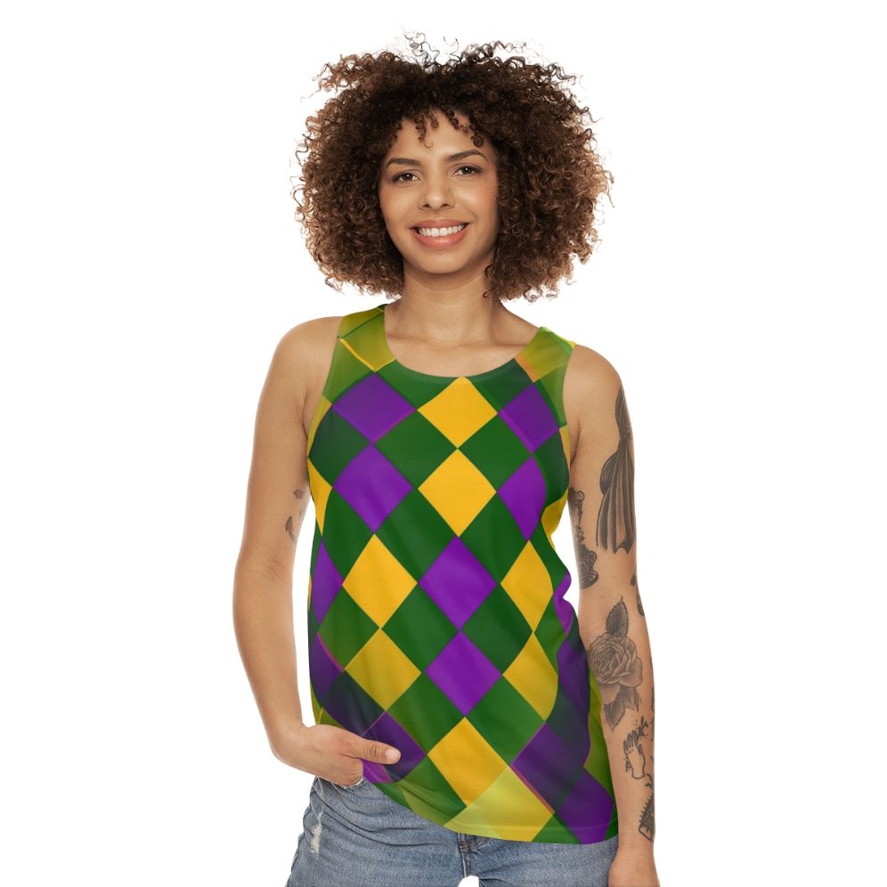 Harlequin patterned unisex tank top for Mardi Gras and New Orleans carnival - women