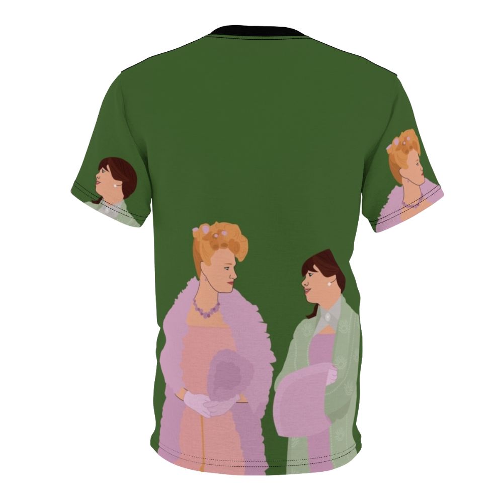 A high-quality all-over-print t-shirt featuring designs inspired by the characters Eloise Bridgerton and Cressida Cowper from the Netflix series Bridgerton. - Back