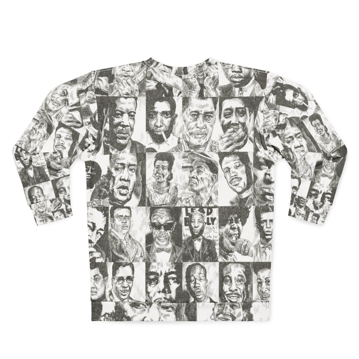 Blues music sweatshirt featuring hand-drawn portraits of legendary blues musicians - Back