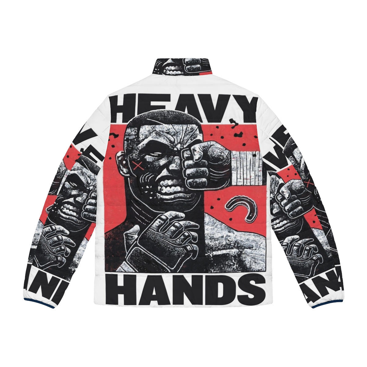 Heavy hands graphic puffer jacket with boxing and MMA design - Back