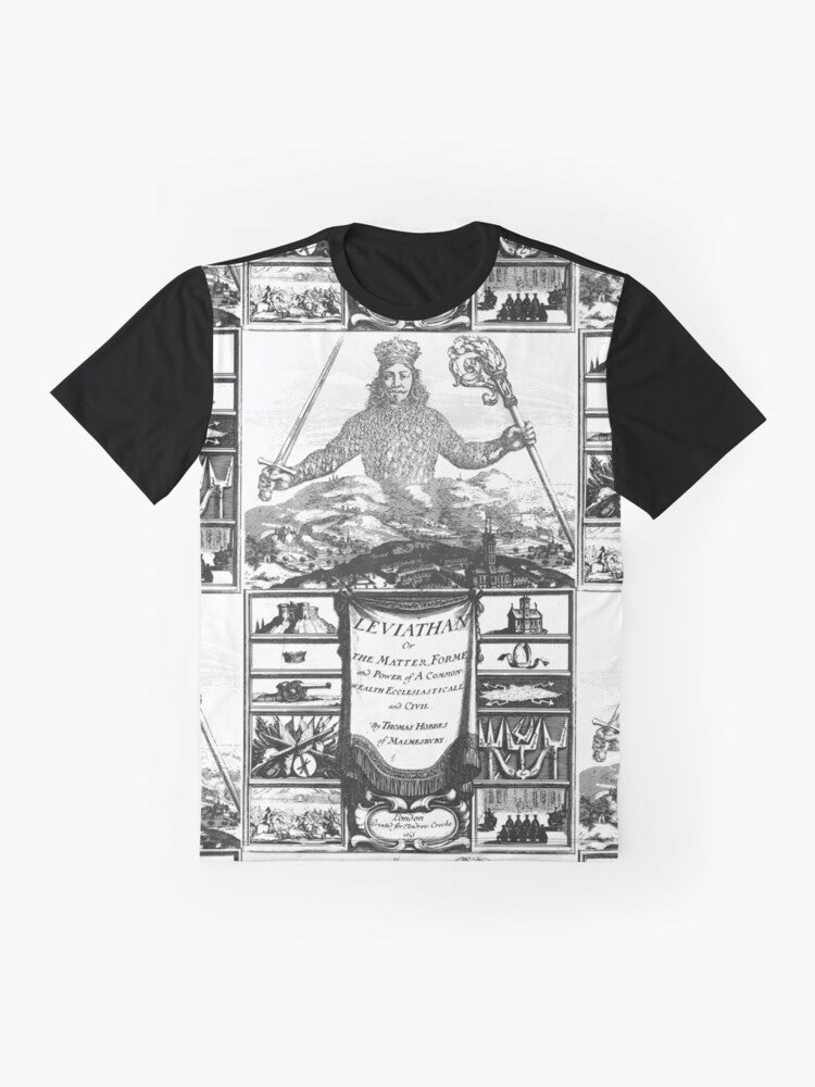 Thomas Hobbes' Leviathan Frontispiece Graphic T-Shirt featuring the iconic 1651 cover design by Abraham Bosse - Flat lay