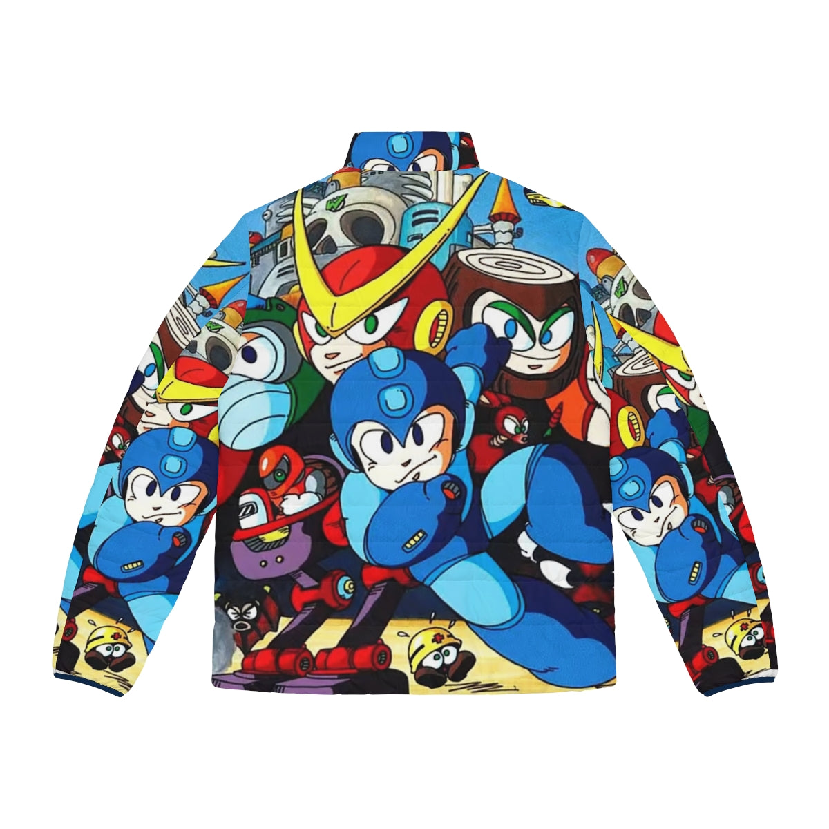 Mega Man 2 inspired puffer jacket with retro video game graphics - Back