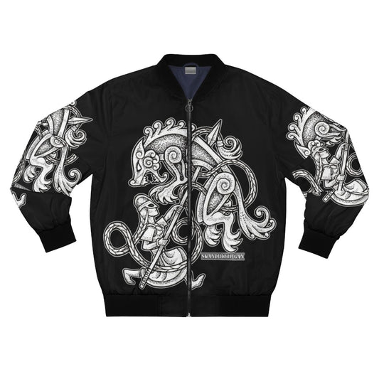 Valkyrie shieldmaiden huntress women's bomber jacket with Norse knotwork and dotwork designs