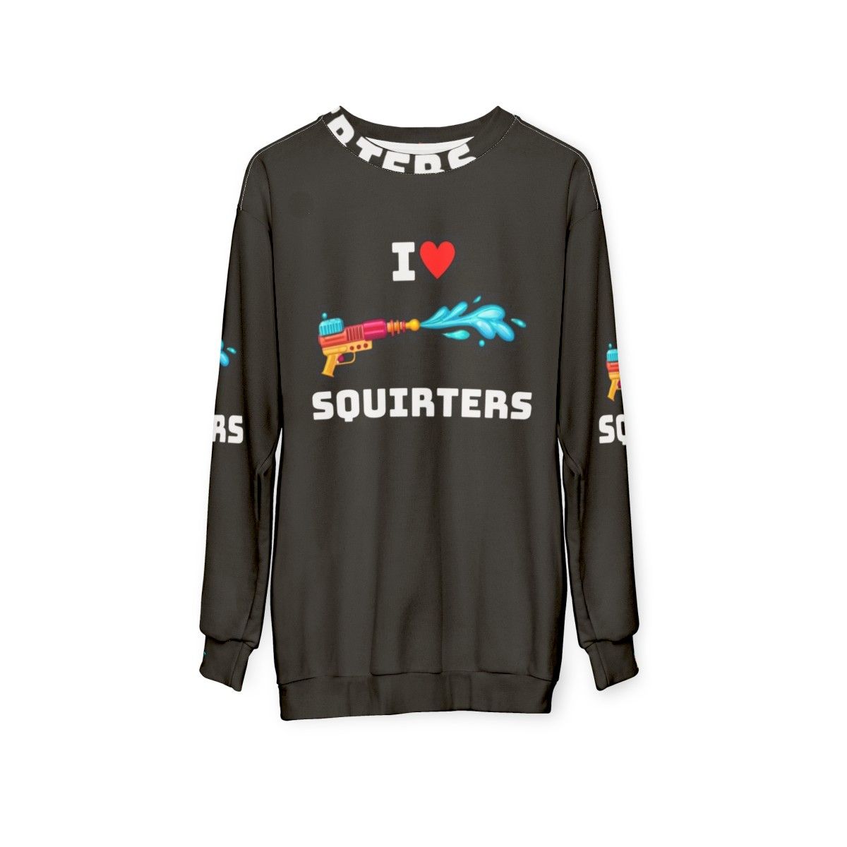 Cute squirrel lover's sweatshirt with "I Love Squirters" text - hanging