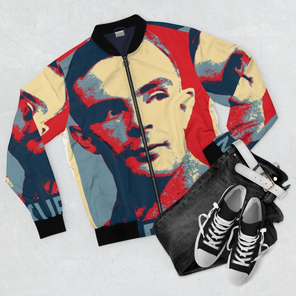 Alan Turing Bomber Jacket - Computer Geek WW2 Inspired - Flat lay