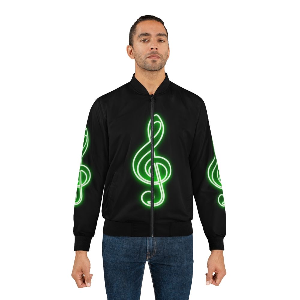 Neon green bomber jacket with a treble clef design - Lifestyle