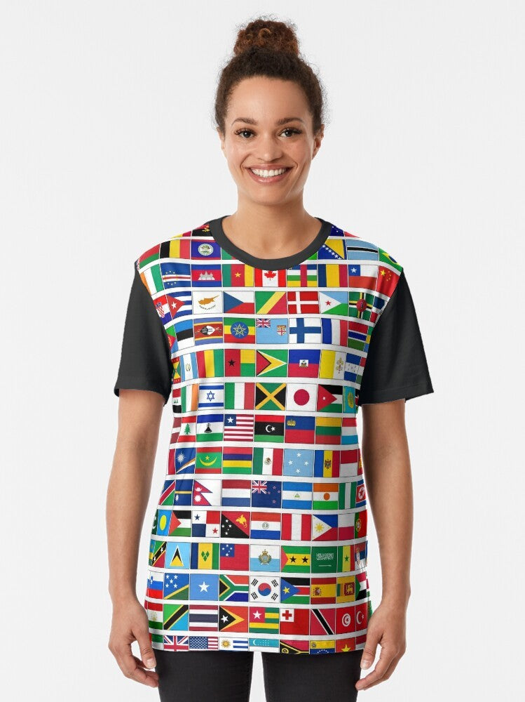 195 Countries Flags International Events Graphic T-Shirt - Women