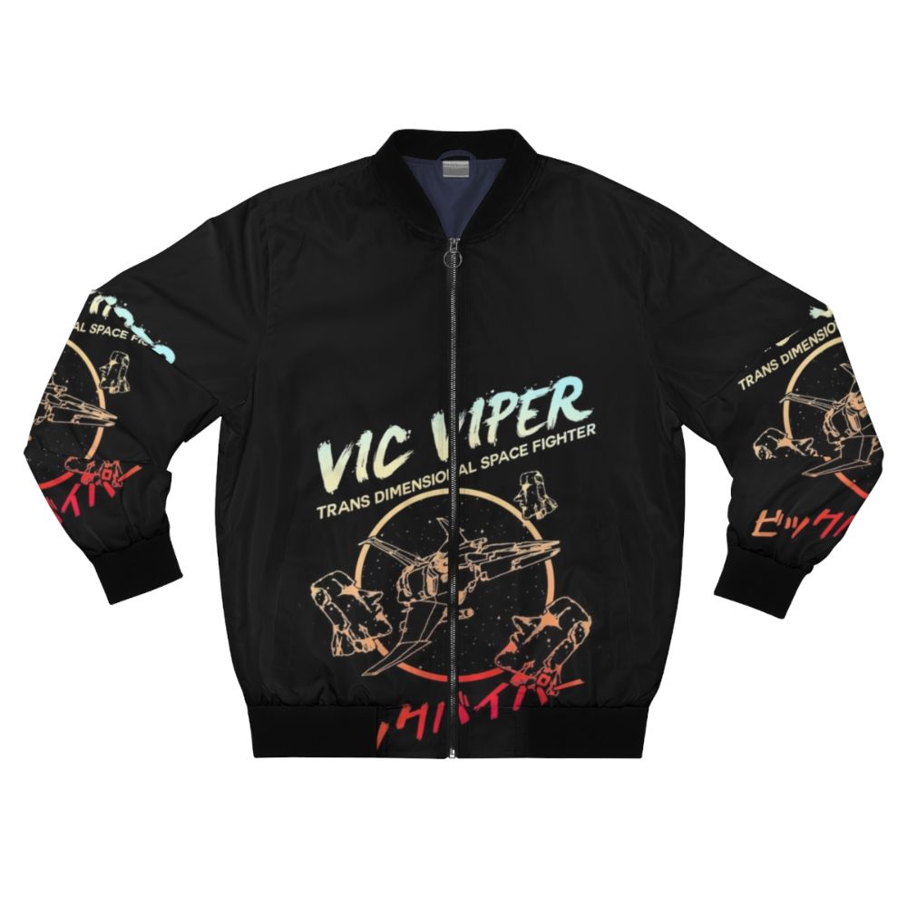 Retro Vic Viper bomber jacket with space-themed graphics for video game enthusiasts.