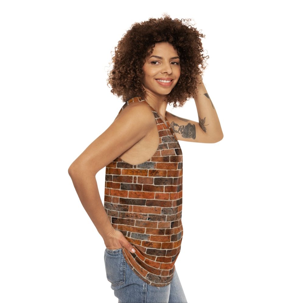 Brick wall unisex tank top with concrete block pattern - women side