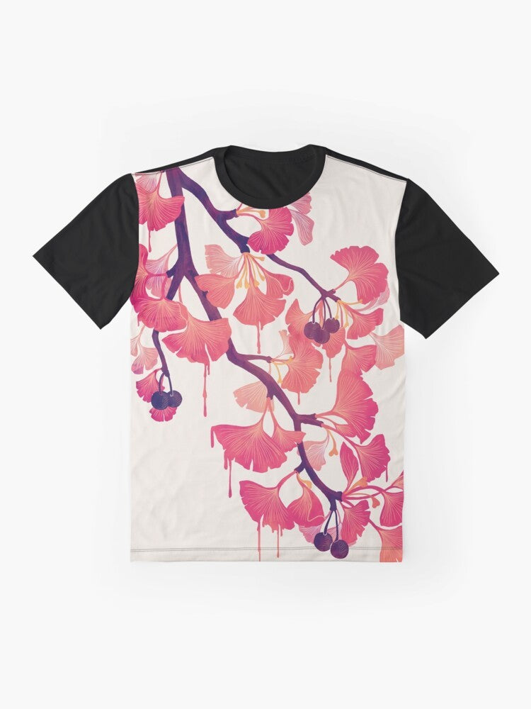 Watercolor illustration of a ginkgo tree on a t-shirt - Flat lay