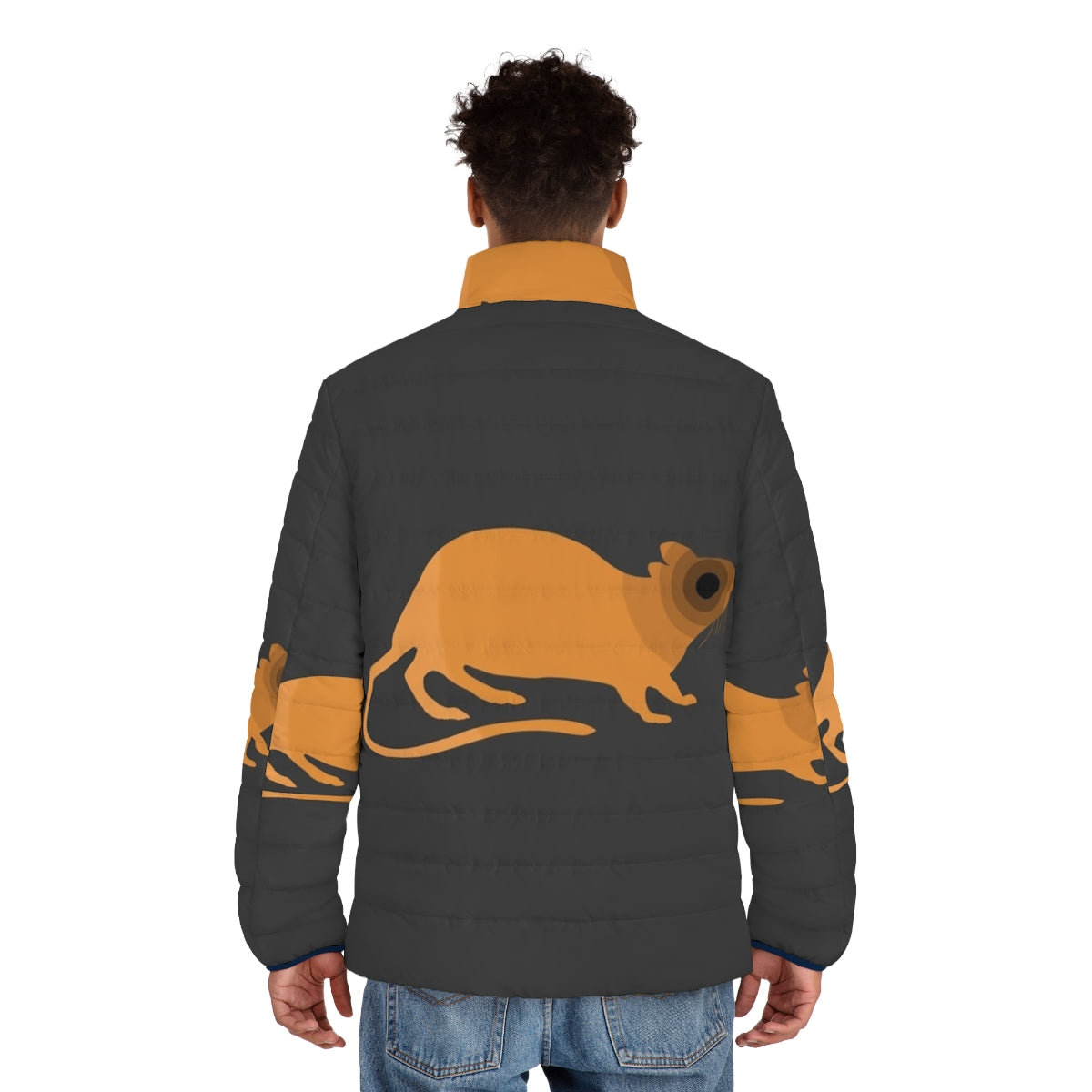 Colorful and abstract puffer jacket featuring a legendary rat design. - men back