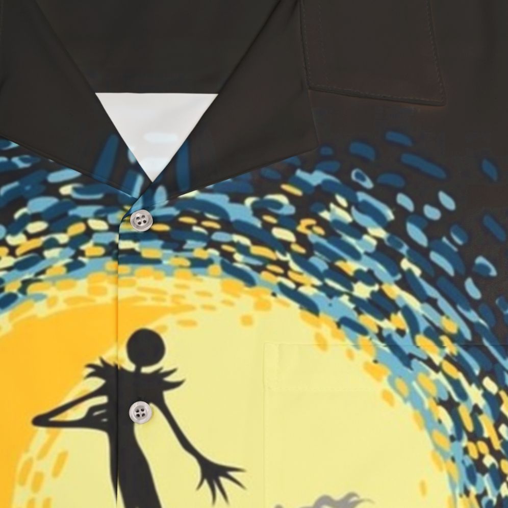 Starry Nightmare Hawaiian Shirt with Minimalist Jack Skellington Design - Detail