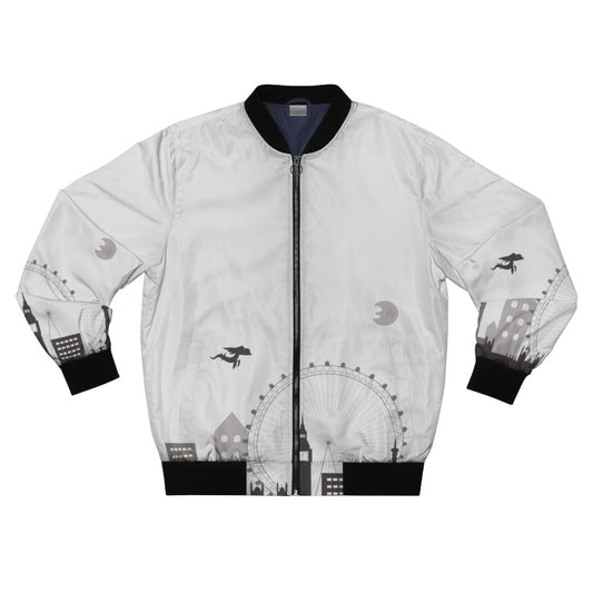 Urban Bomber Jacket with Cityscape Print