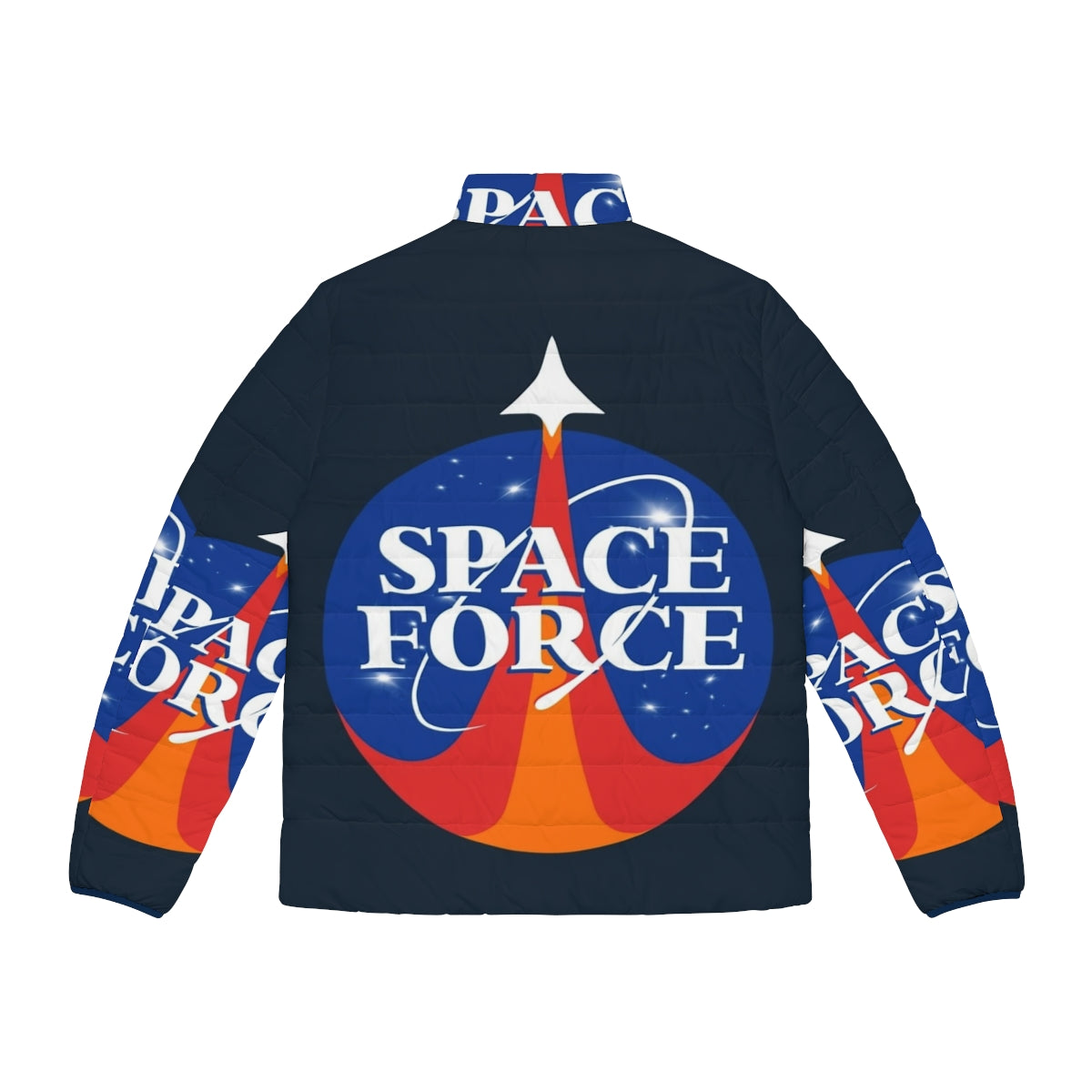 Space Force Puffer Jacket with Vintage Moon Landing Graphics - Back