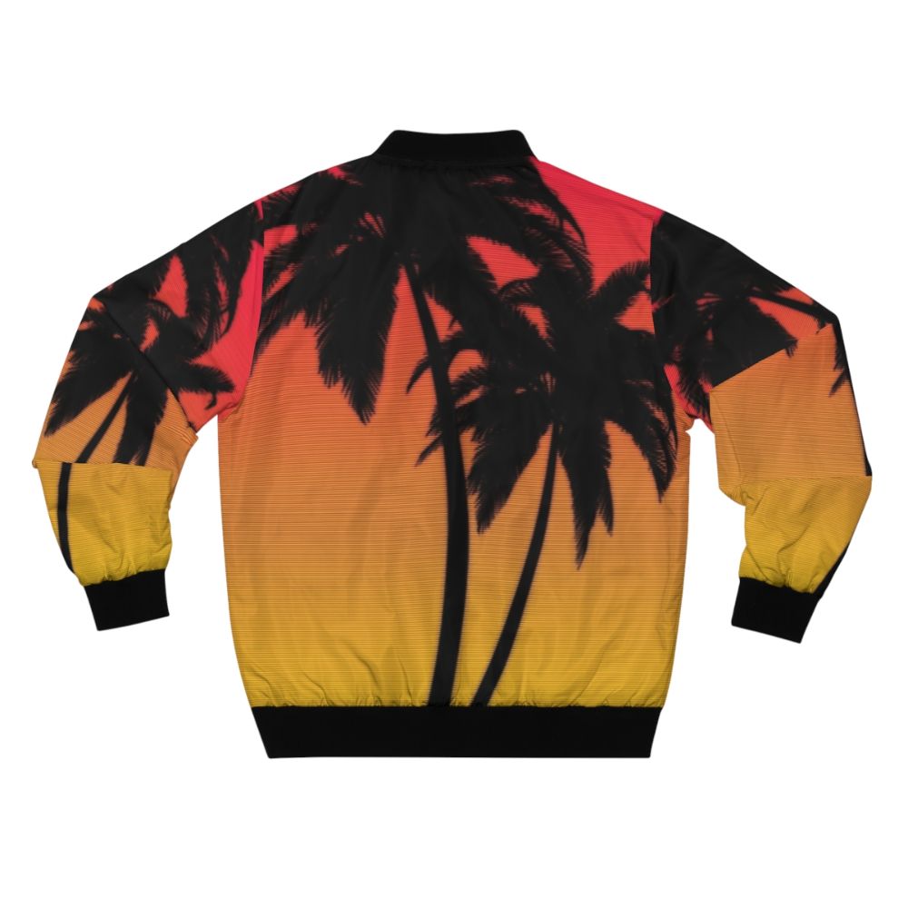 Retro synthwave-inspired bomber jacket with a vibrant Miami sunset design - Back