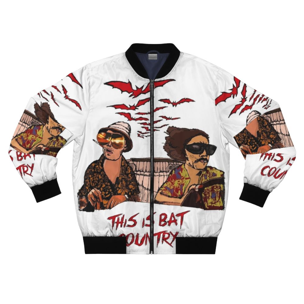 Bat Country Bomber Jacket featuring psychedelic motifs and inspired by the movie Fear and Loathing in Las Vegas