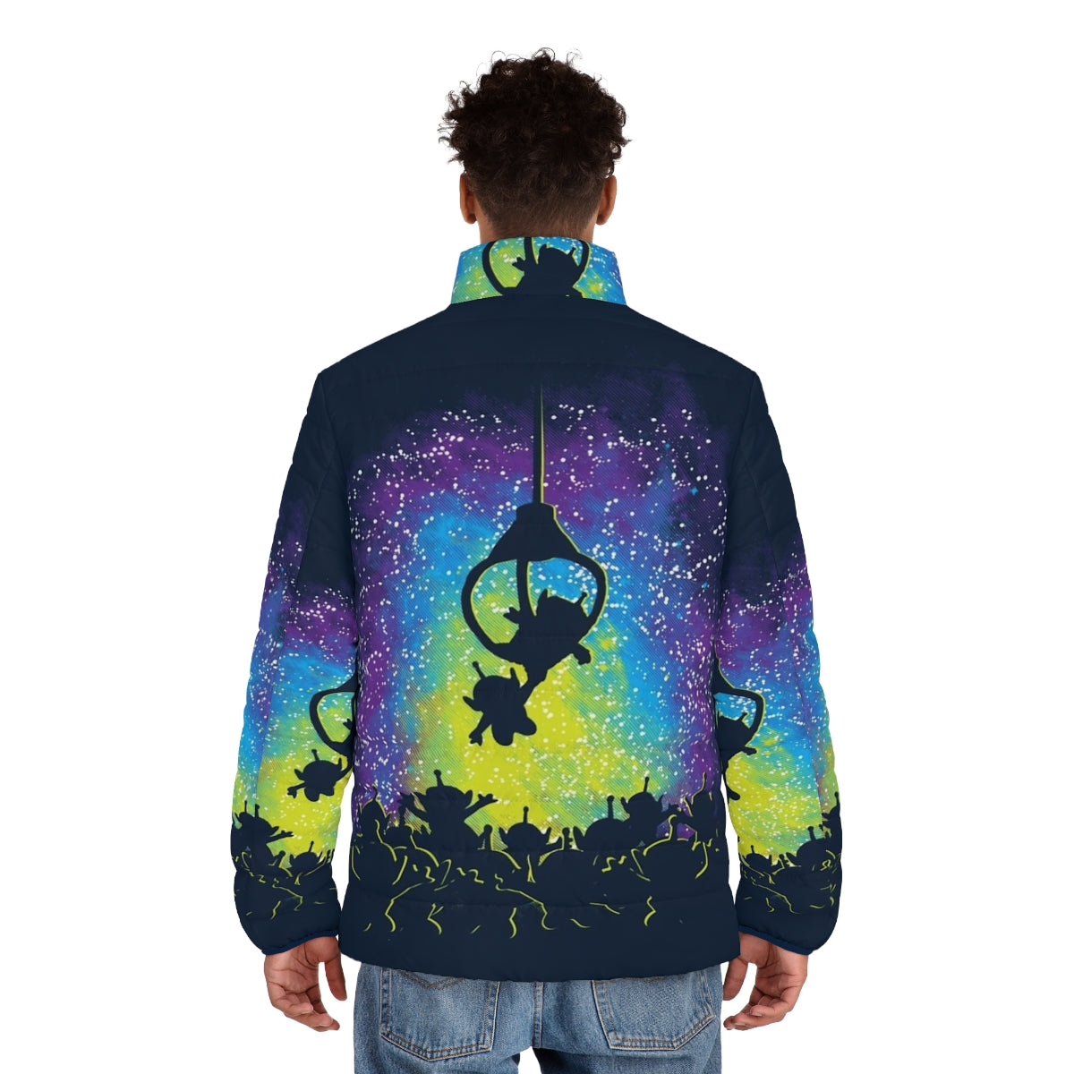 Master Puffer Jacket with vibrant alien and UFO design - men back