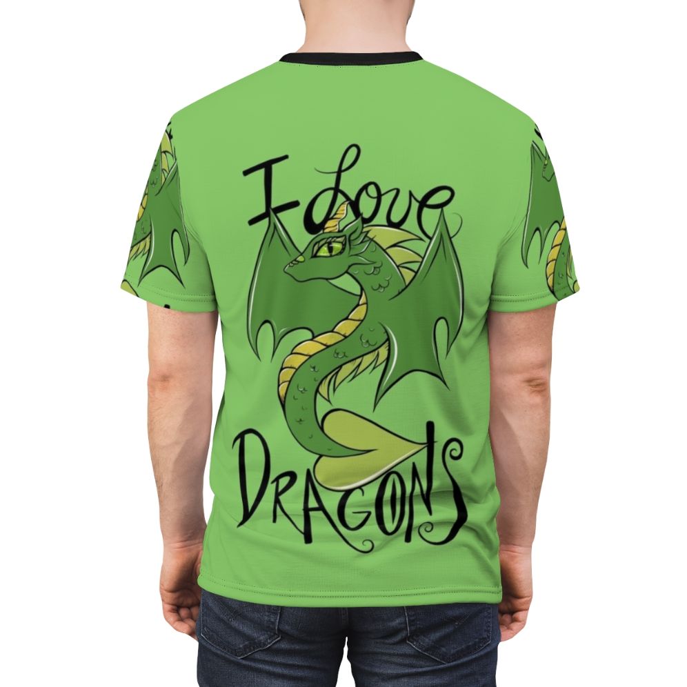 Illustration of a cute, green dragon on a t-shirt - men back