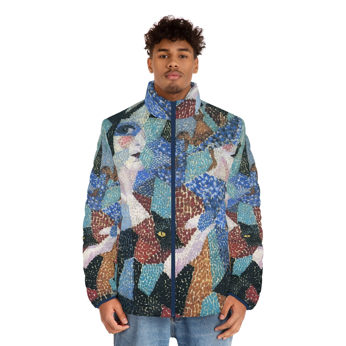 Gino Severini Futurist puffer jacket featuring vibrant abstract geometric shapes and cubist-inspired design - men front