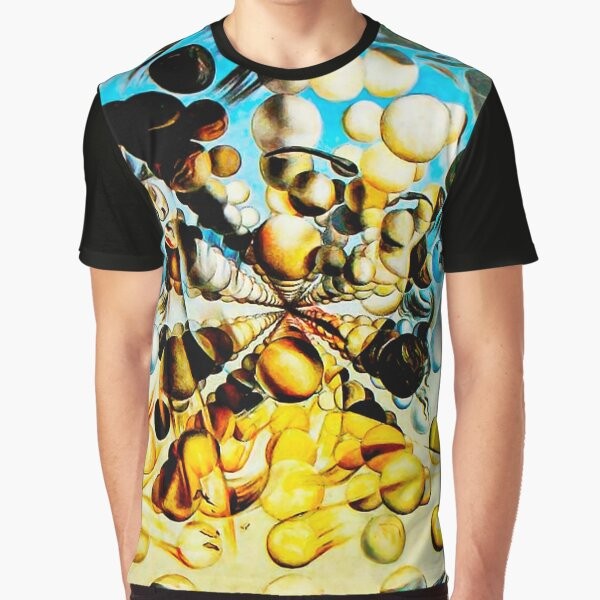 A graphic t-shirt featuring Salvador Dali's surrealist painting "Galatea of the Spheres"