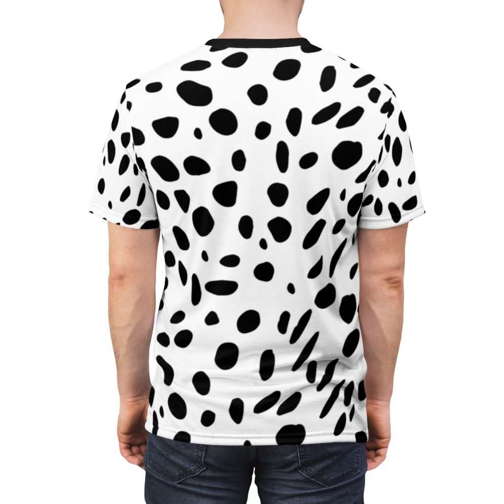 Stylish Dalmatian Print T-Shirt featuring a modern, abstract animal print pattern in black and white. - men back