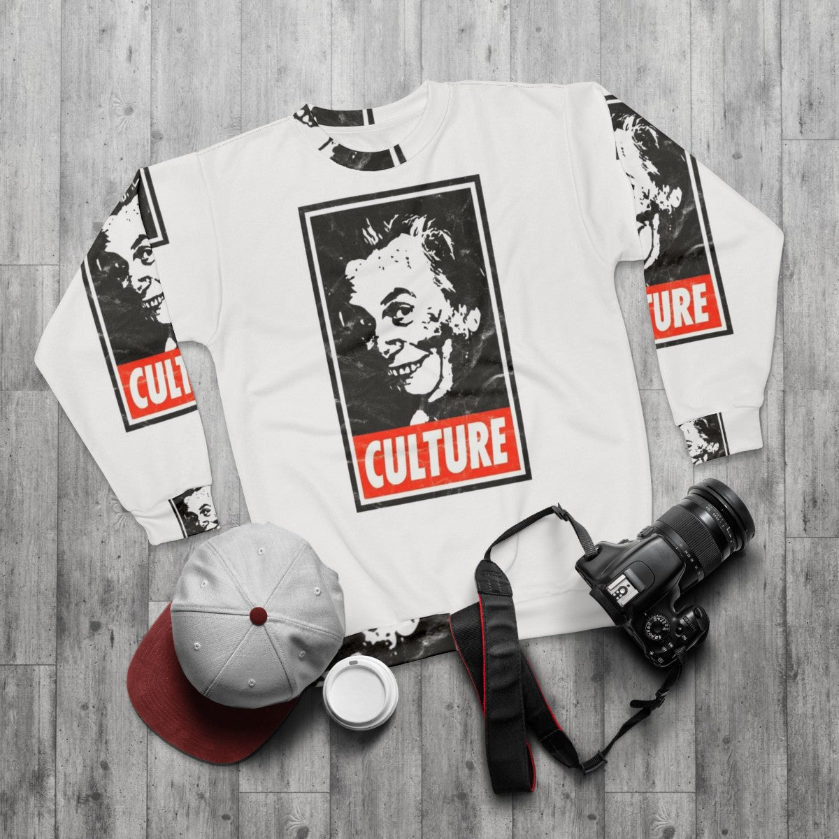 Sir Les Culture White Distressed Look Sweatshirt - Comedy, Vintage, Iconic - flat lay