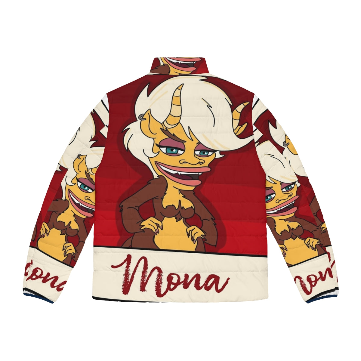 Big Mouth Hormone Monster Mona Puffer Jacket with anime-inspired design - Back