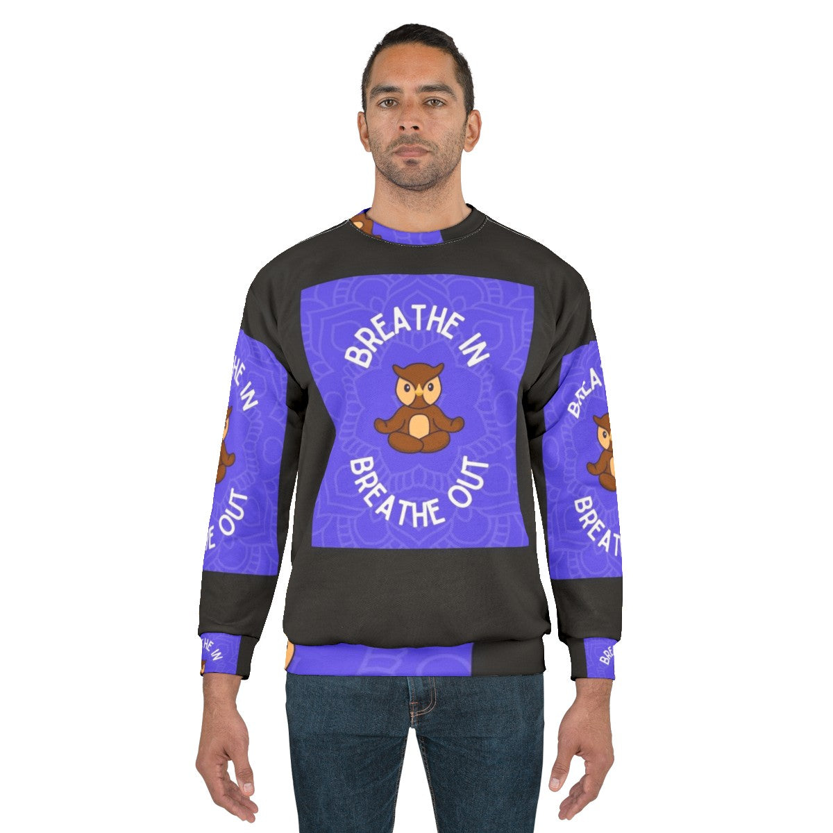 Owl Yoga Sweatshirt with Breathe In Breathe Out Design - men