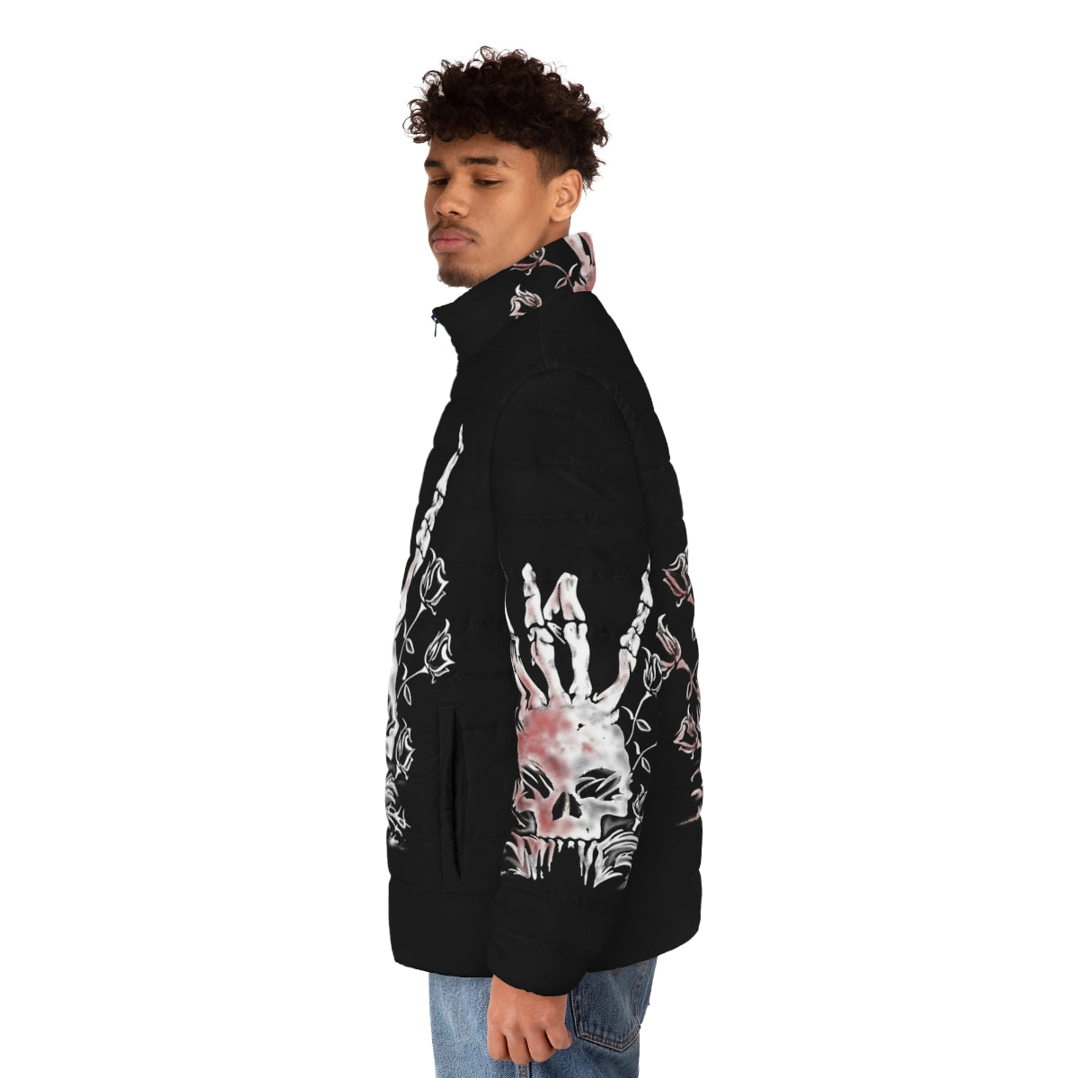 Dead Island 2 Puffer Jacket featuring a skull and zombie-inspired design - men side left