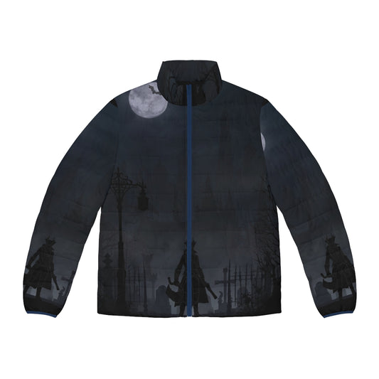 Bloodborne puffer jacket with warriors landscapes and dark souls inspired design