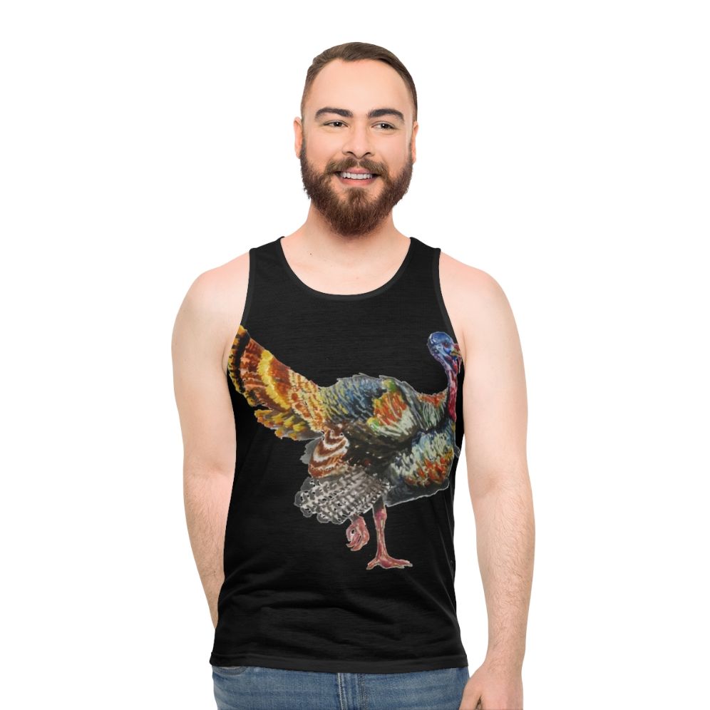 Watercolor turkey feather unisex tank top - men