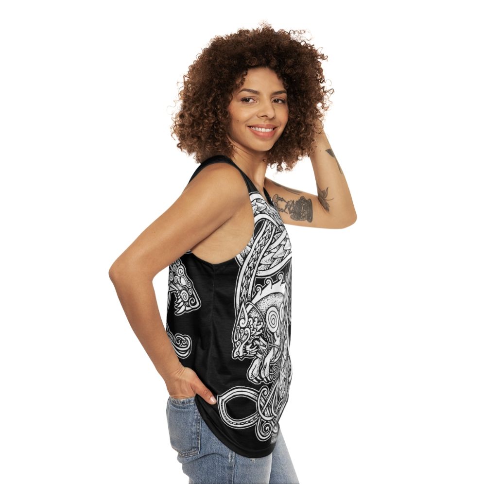 Fenrir and Jormungandr Norse Mythology Unisex Tank Top - women side