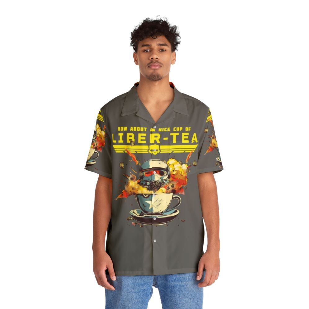 Helldivers II Hawaiian Shirt with sci-fi co-op gaming design - People Front