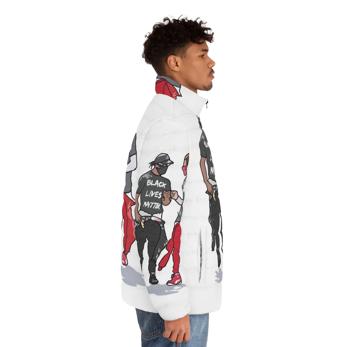 Sebastian Vettel and Lewis Hamilton Puffer Jacket, featuring Formula 1 branding - men side right