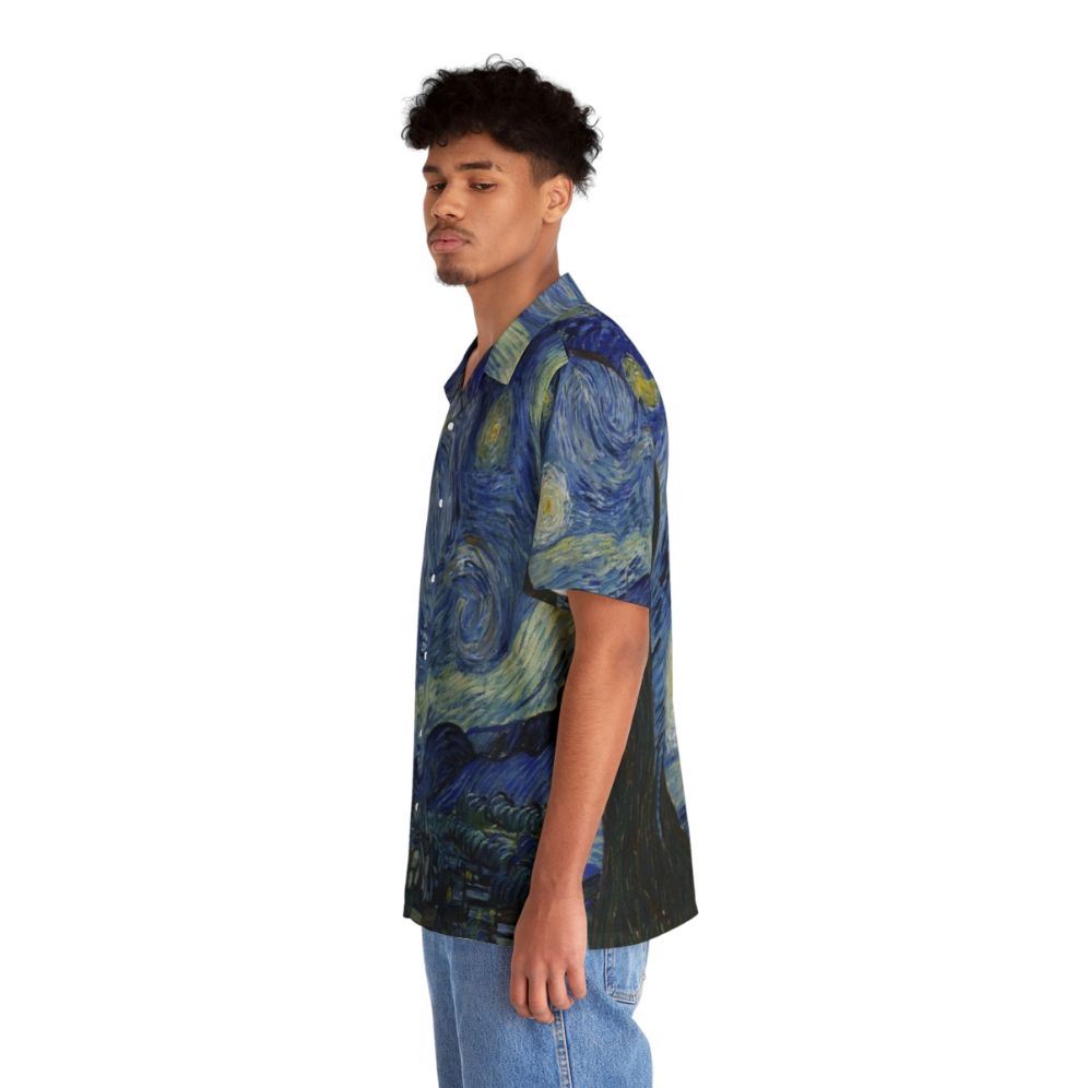 A Hawaiian shirt featuring the iconic painting "The Starry Night" by Vincent Van Gogh - People Left