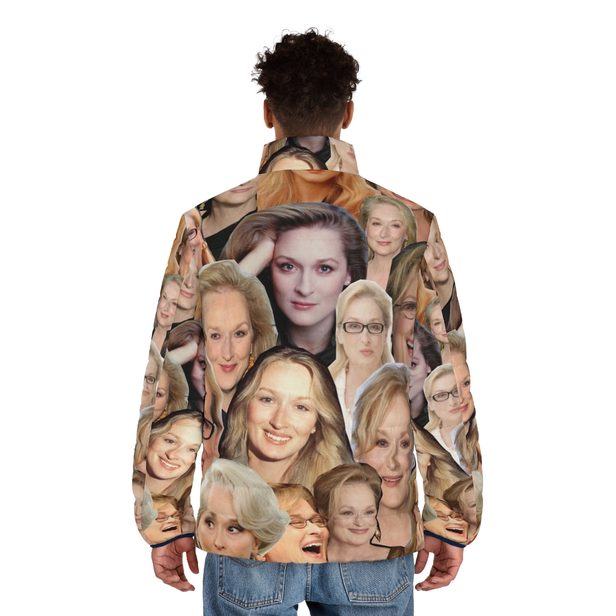 Meryl Streep wearing a puffer jacket - men back