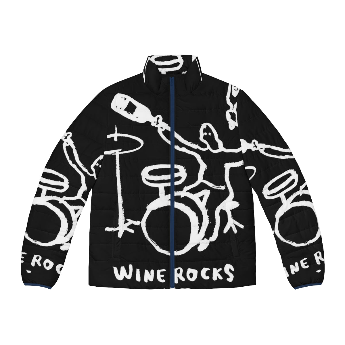 Rocks Wine Puffer Jacket featuring a music and wine inspired design