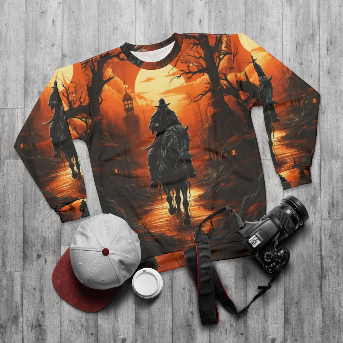 Headless Horseman Halloween Sweatshirt - flat lay