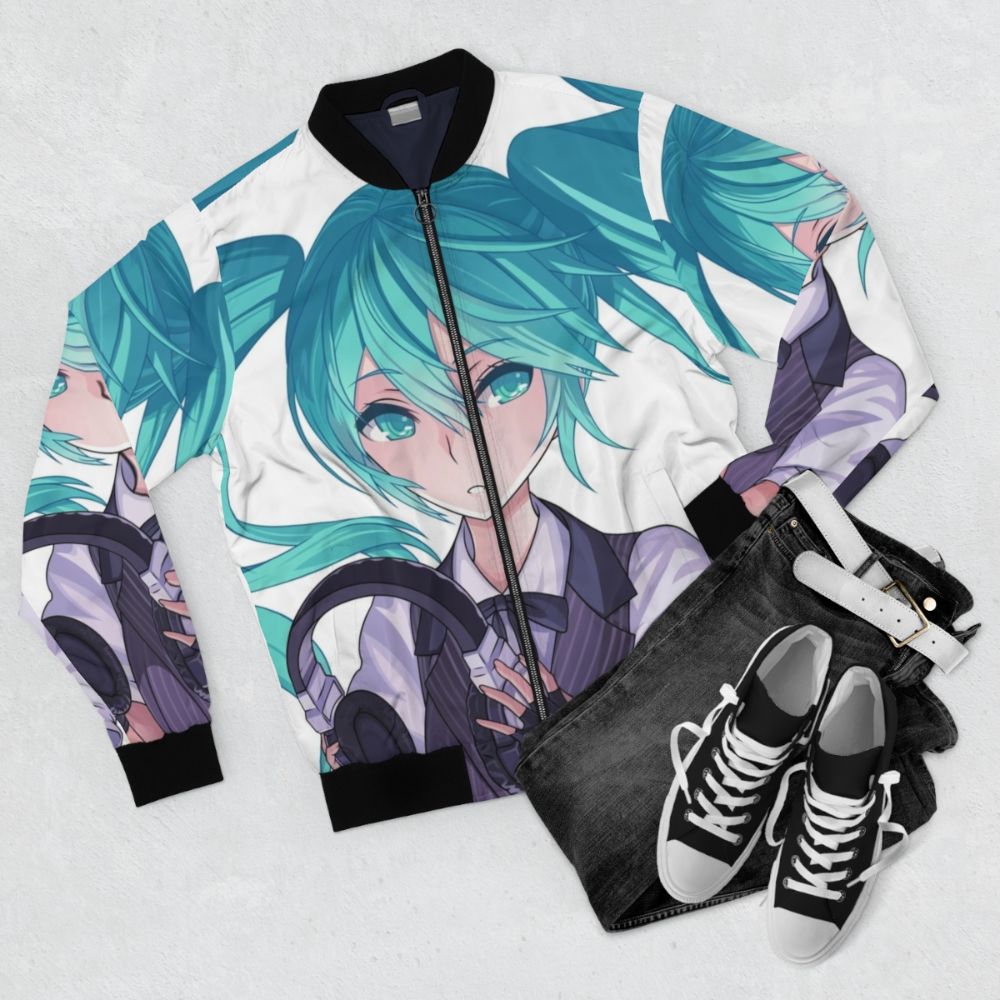 Hatsune Miku inspired anime-style bomber jacket - Flat lay