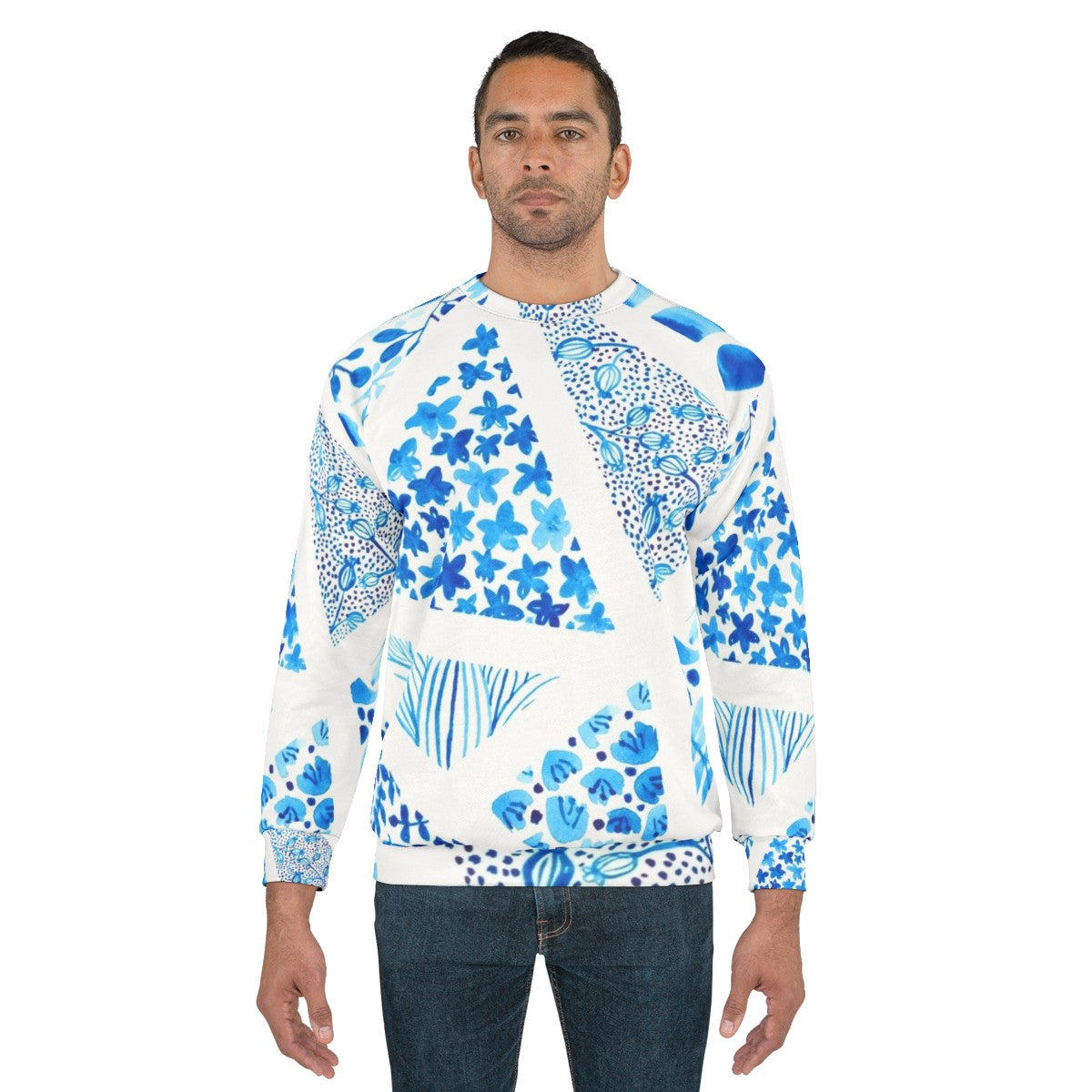 Blue abstract pattern sweatshirt with nature-inspired design - men