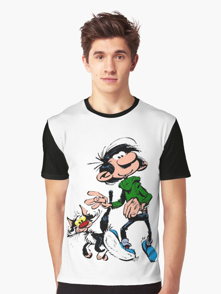 Gaston Lagaffe, the famous character from the Belgian comic series, featured on a graphic t-shirt - Men