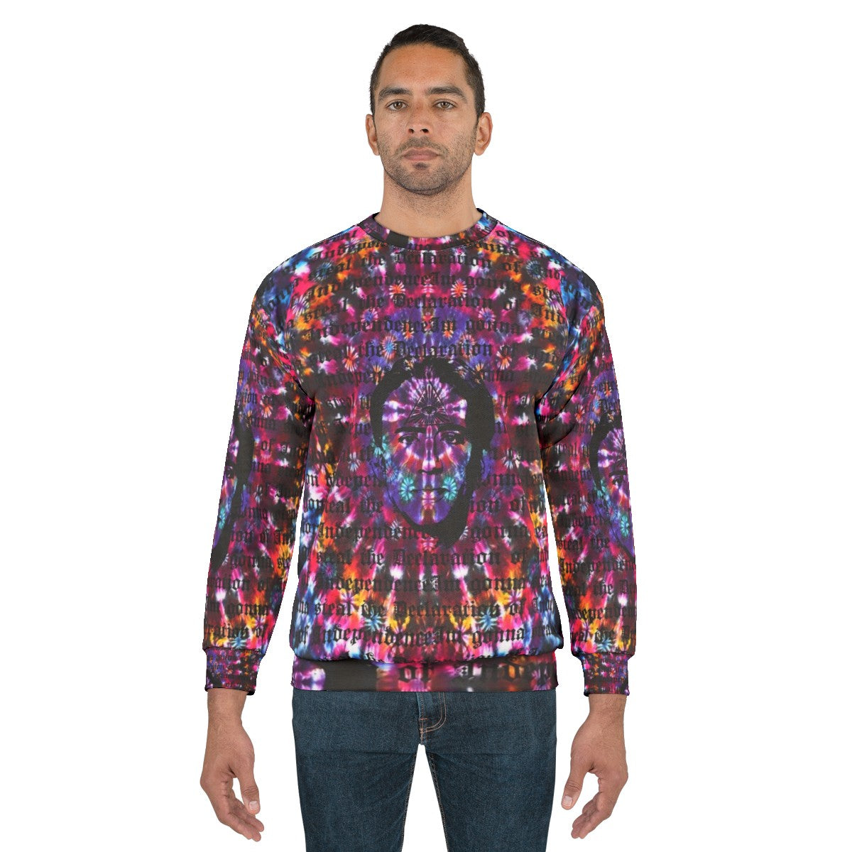 Nicolas Cage tie dye sweatshirt with Shambhala music festival design - men