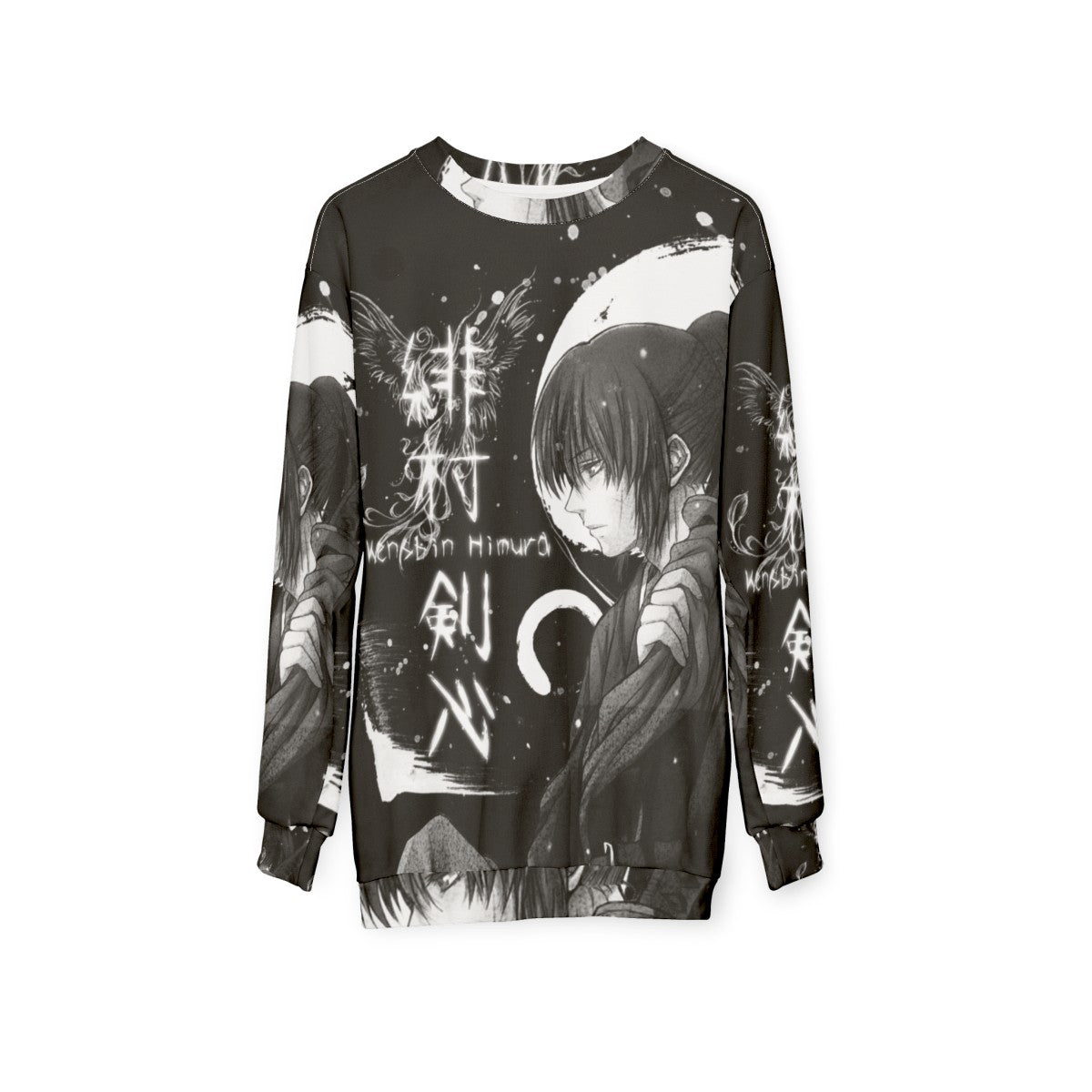 Quiet Snow Samurai Sweatshirt with Monochrome Japanese Anime Design - hanging