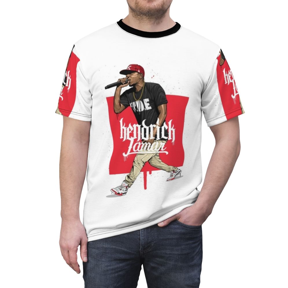 Kendrick Lamar inspired all-over-print t-shirt with urban and hip hop graphics - men front