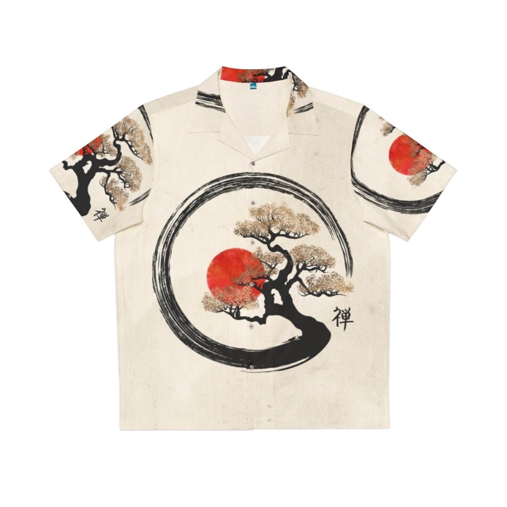 Enso Circle and Bonsai Tree Hawaiian Shirt with Zen Minimalist Design