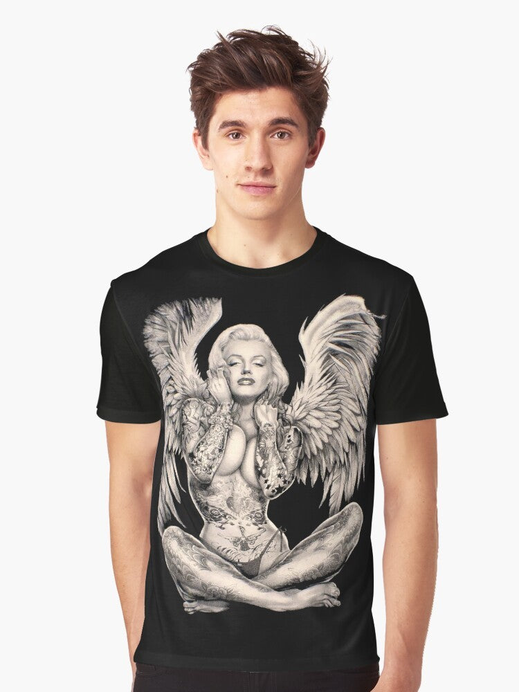 Vintage abstract tattooed angel graphic print featuring Marilyn Monroe - Men