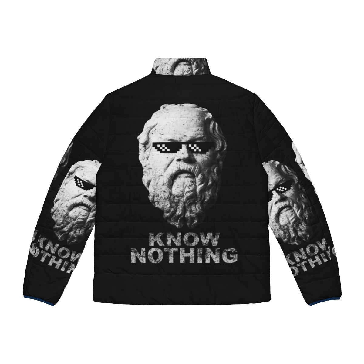 "Know Nothing" Puffer Jacket - Embracing the Philosophical Skepticism of Socrates - Back